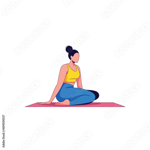 Woman practicing yoga, seated in a relaxed pose on a mat.
