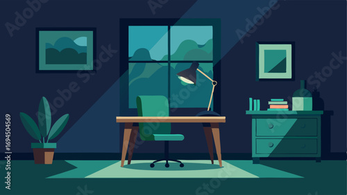 A quiet corner with a desk and lamp perfect for artists who prefer to work in a more focused and secluded area.
