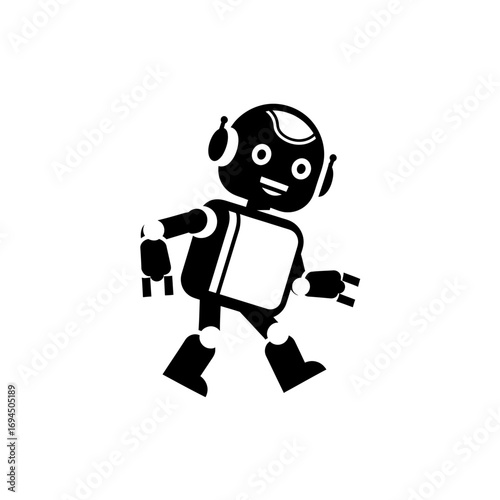 Black and white robot walking animation.