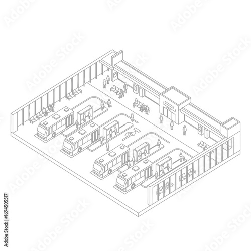 Bus depot isometric design schematic.