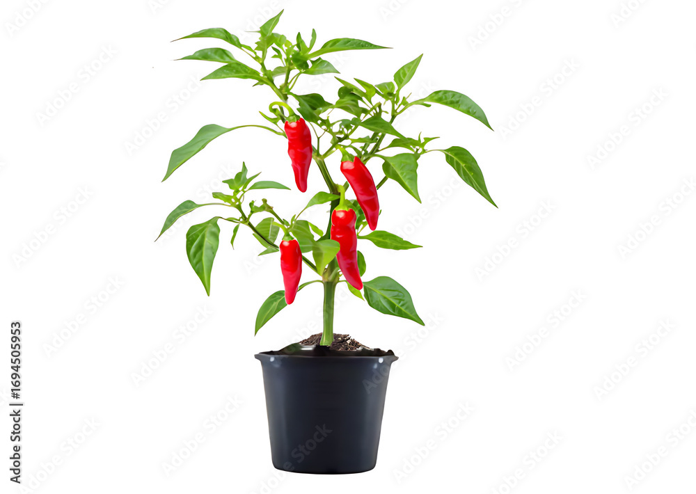 Fototapeta premium A collection of red chili peppers, some whole and some cut into small slices, arranged on a white background.