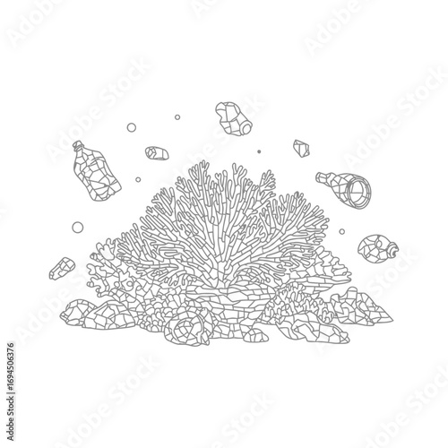 Coral Reef Suffocated by Plastic Pollution.