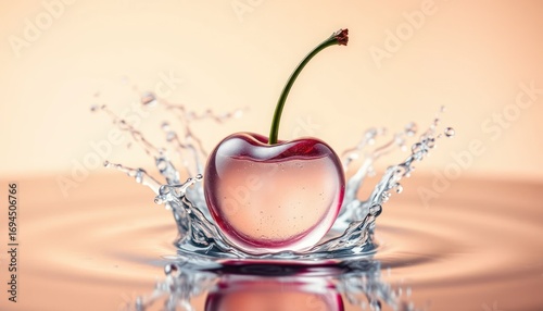 Vivid cherry splashing into water with dynamic impact