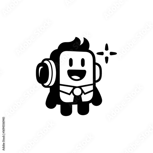Happy Business Character with Headphones.