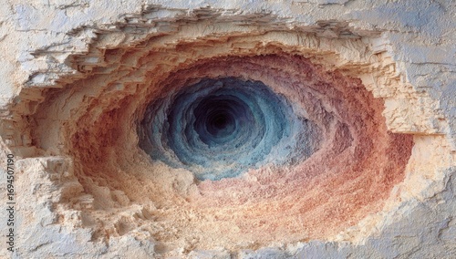 A vibrant, swirling hole in textured rock
