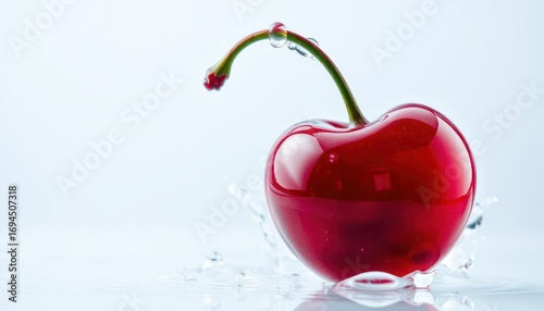 Vivid cherry with water splash in minimalist setting