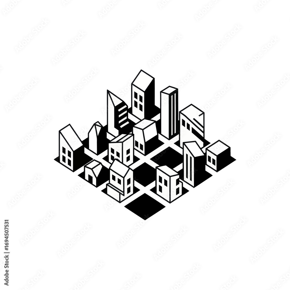 Fototapeta premium Isometric Cityscape Building Blocks Illustration.