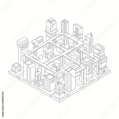 Isometric Cityscape Building Blocks Design.