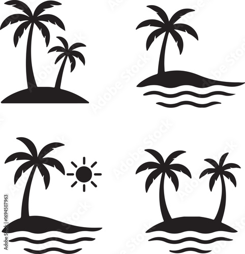 set of palm trees on the beach vector