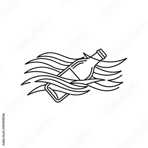 Message in a Bottle Floating on Waves.