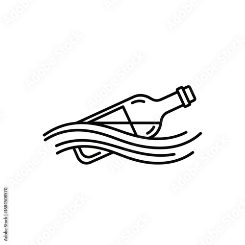 Message in a bottle floating on waves.