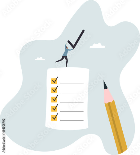 Checklist for work completion, review plan, business strategy or todo list for responsibility and achievement.about a man and his life.