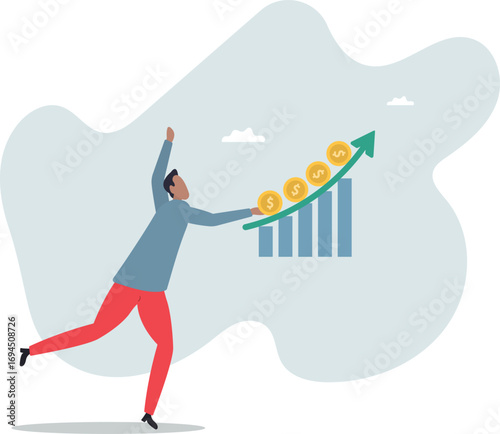 Compound interest exponential growth, investing earning profit, wealth management or savings, pension fund growing in long term investment.about a man and his life.