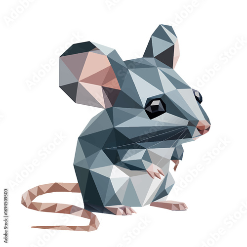 Polygonal mouse illustration with geometric patterns and bright colors