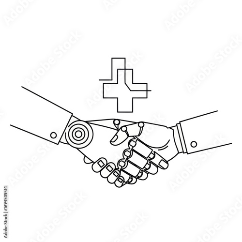 Robotic Handshake Symbolizing Healthcare Technology.