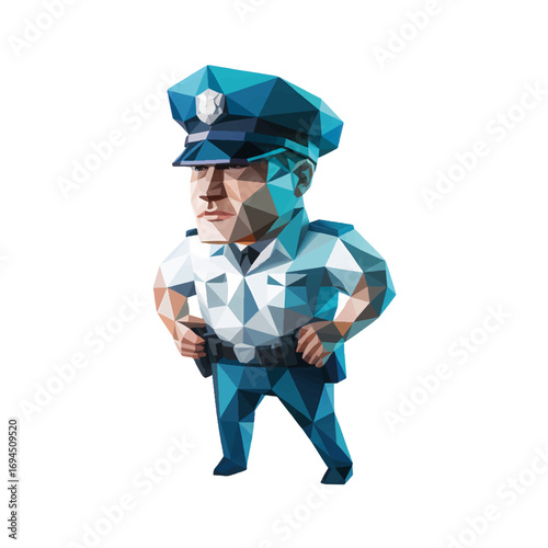 Policeman character in geometric design standing confidently in a simple artistic style