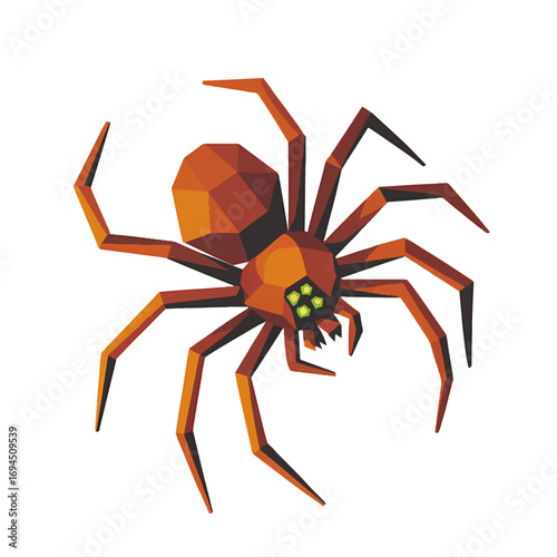 Polygonal spider illustration in vibrant colors with distinctive features and geometric design