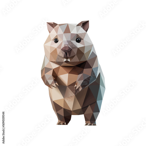 Wombat standing in a geometric design showcasing artful polygonal shapes and colors in a stylized representation