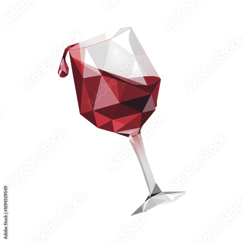 Abstract design of a broken wine glass with red liquid spilling