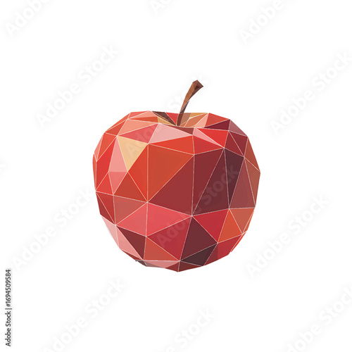 Polygonal apple design showcases vibrant colors and geometric shapes, highlighting modern art in a minimalist style