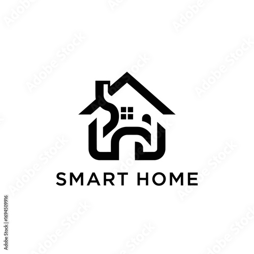 Smart home logo design with house and wrench.