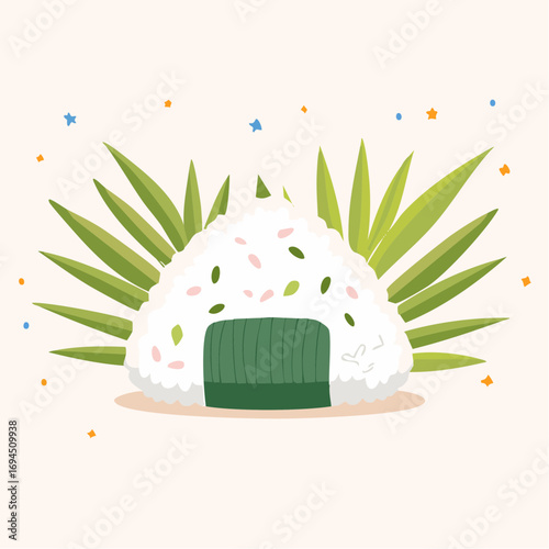 Japanese Rice Ball Food Graphic with Seaweed Wrap in Modern Flat Vector Illustration
