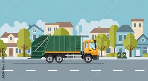 Garbage truck city street cleanup. (3)