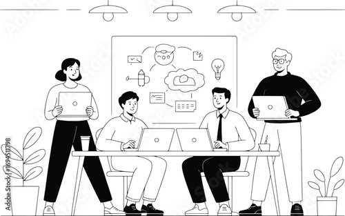 Team collaboration meeting business presentation strategy discussion whiteboard office