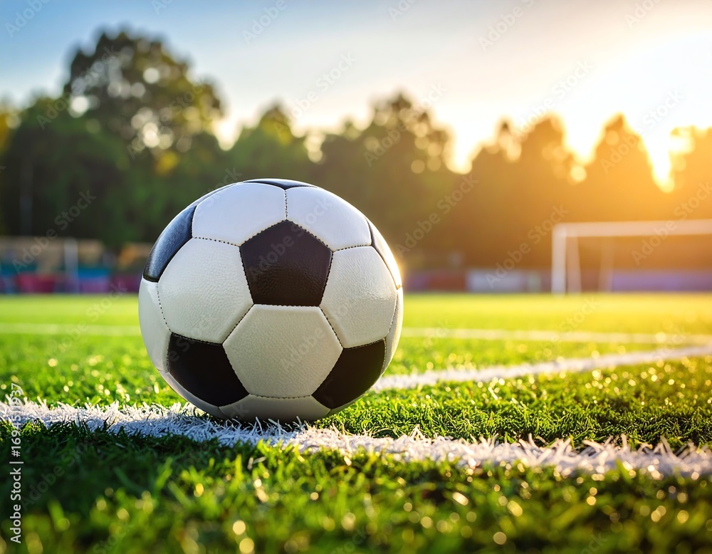 Fototapeta premium Close-up of a soccer ball on a field.