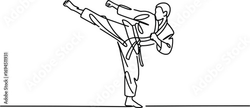 Martial arts karate kick action line art drawing athlete displaying skillful movement
