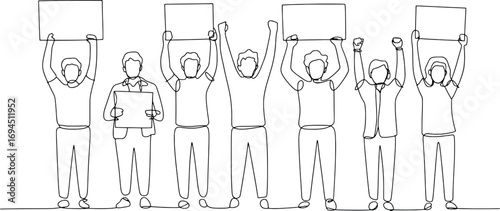 Protest group holding blank signs demonstrating unity and social activism crowd