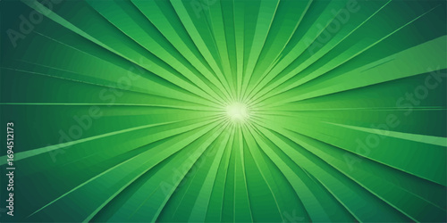 A luminous green starburst pattern with a brilliant sun ray effect creates an abstract summer sky design