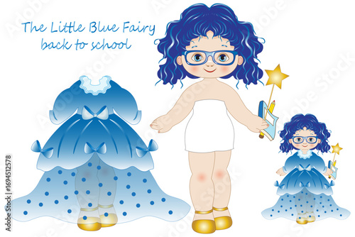 Paper doll representing the Blue Fairy, a little girl returning to school