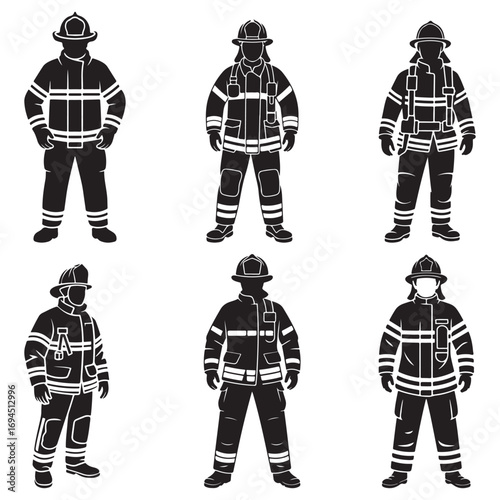 Firefighter Silhouette Vector Set | Emergency Rescue Uniform Icon Collection