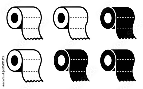Set of Toilet Paper Roll Icons in Black and White