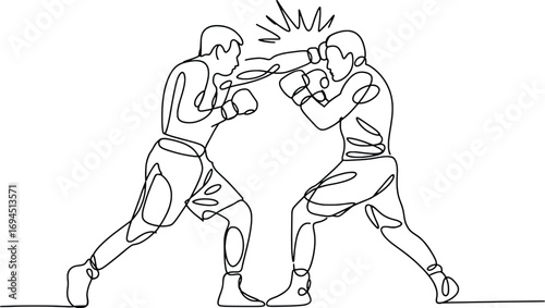 Dynamic sketch of two boxers engaged in intense combat throwing punches