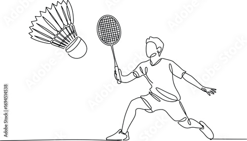 Dynamic line art captures badminton player in action serving shuttlecock