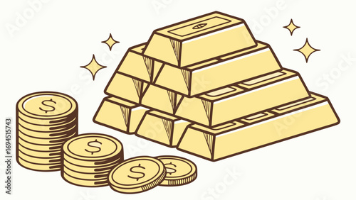 A stack of shiny gold bars and coins symbolizing wealth and financial success