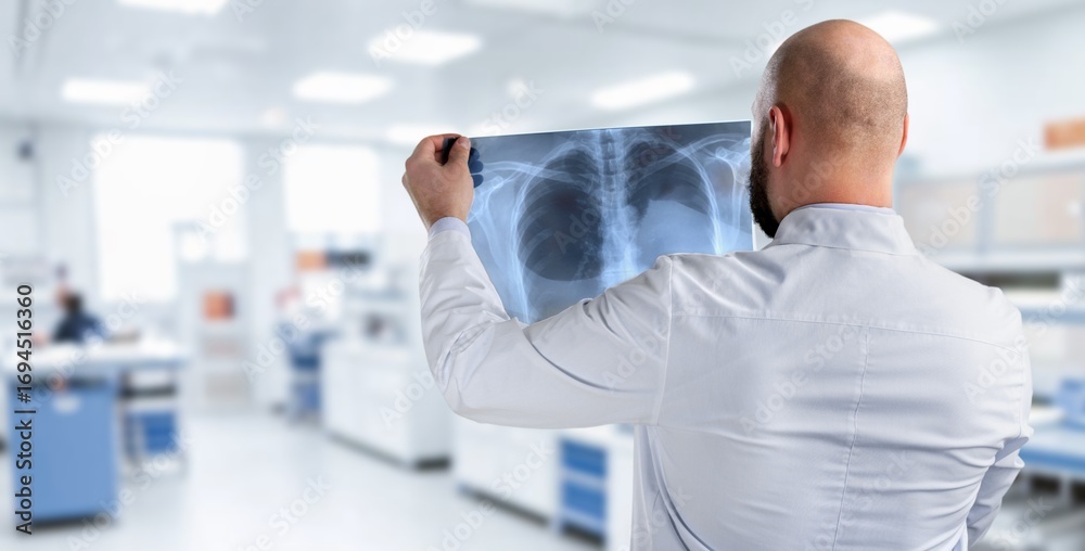 Fototapeta premium Senior doctor hold xray for thinking in clinic
