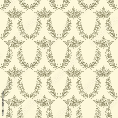 Elegance and Grace A Seamless Pattern of Delicate Laurel Wreaths and Floral Motifs