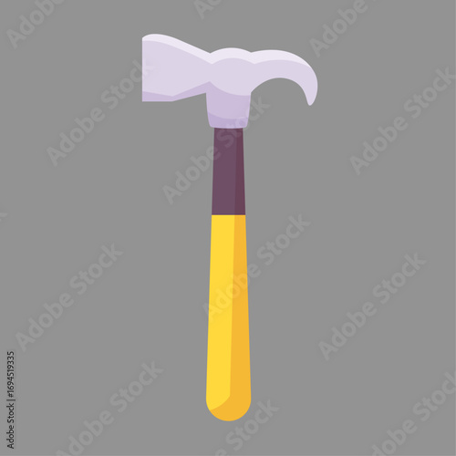 Claw hammer tool with a yellow handle, isolated vector illustration