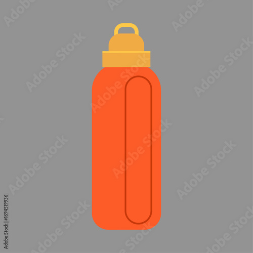 Orange water bottle on a grey background for hydration and sports
