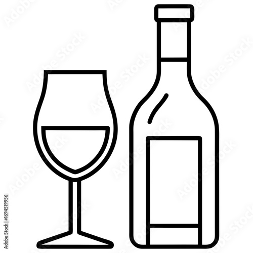 Line art icon of a wine bottle and a wine glass