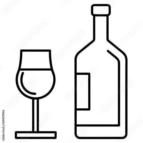 Line art icon of a wine bottle and a wine glass
