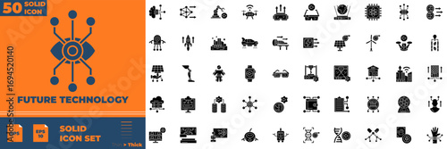 Future Technology Solid Icon Set.