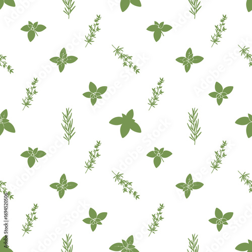 Fresh Herbs Seamless Pattern Basil and Rosemary Design