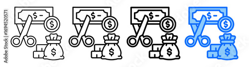 Budget Cut Icon In Different Styles Set Collection