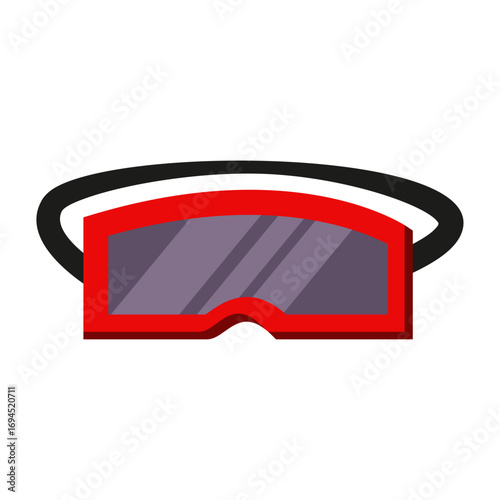 Red protective goggles with a black strap on a white background