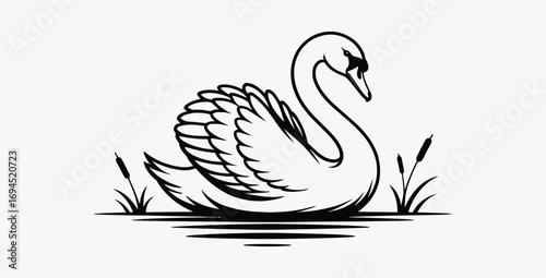 Elegant Swan Vector Illustration Black and White Drawing Artwork Symbol