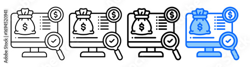 Budget Monitor Icon In Different Styles Set Collection